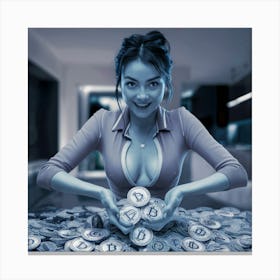 Woman Holding Bitcoins Canvas Print