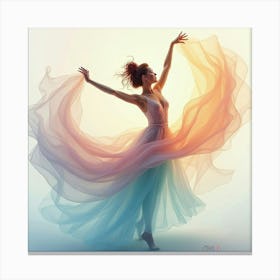 Beautiful Dancer Amidst Watercolor Dreamy Mist 1 Canvas Print