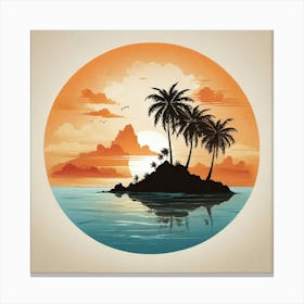 Boho Art Silhouette of Island with Palm Canvas Print