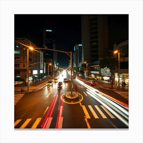 City Street At Night Canvas Print