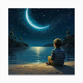 Little Boy Watching The Moon Canvas Print
