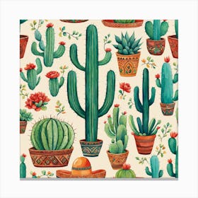 Mexican Cactus Pattern 32 Canvas Print