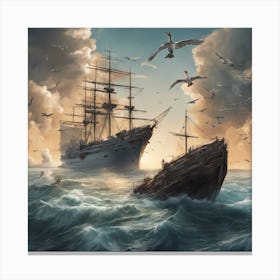  A Bird Catches A Fish From The Sea Next To A Giant 2 Canvas Print
