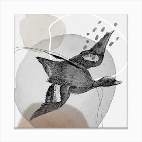 Feathered Friends In Flight Black & Brown Square Canvas Print