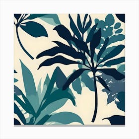 Silhouette of Botanical Illustration, Blue and Turquoise Canvas Print