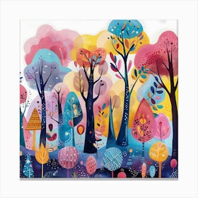 Colorful Forest, Naïve Folk Canvas Print