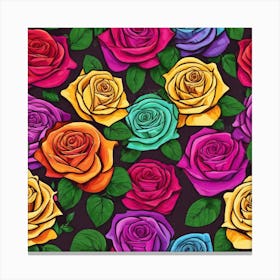 Colorful Roses Seamless Pattern 3 Canvas Print