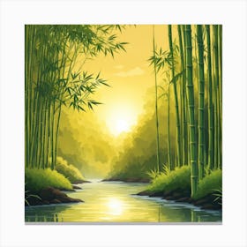 A Stream In A Bamboo Forest At Sun Rise Square Composition 282 Canvas Print