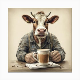 Cow With A Cup Of Coffee 5 Canvas Print