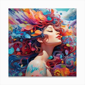 Colorful Woman With Colorful Hair - Unique Canvas Print