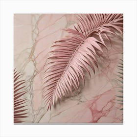 Pink Palm Leaves On Marble 1 Canvas Print