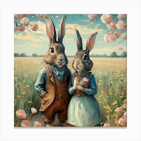 Rabbits In Bloom 1 Canvas Print