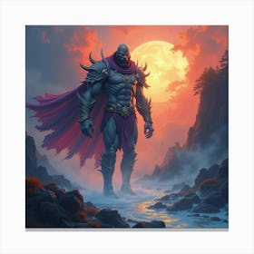 Titan In A Colorful Watercolor Realm, Clashing With Dark Forces 1 Canvas Print