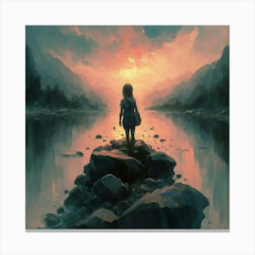 Girl Standing On Rocks Canvas Print