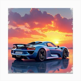 Porsche 918 Spyder Against A Colorful Watercolor Sunset, No Logo Or Signature 1 Canvas Print