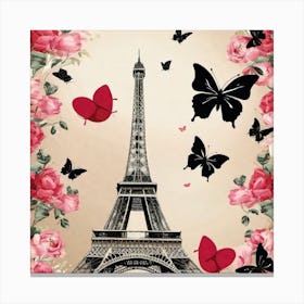 Paris Roses And Butterflies 12 Canvas Print