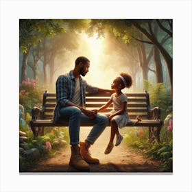 Dad with daughter in park bench Canvas Print