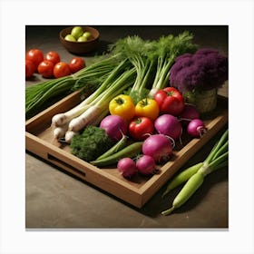 Vegetables On A Wooden Tray Canvas Print