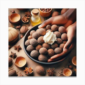 Hand Holding Nuts Canvas Print