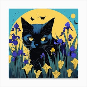 Black Cat In Flowers Canvas Print