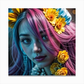 Portrait Of A Girl With Flowers Canvas Print