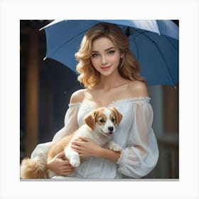 Chinese Girl With Dog 1 Canvas Print