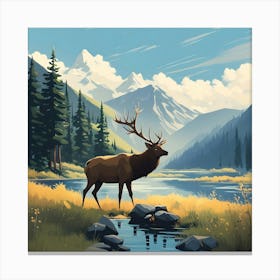 Elk By The Stream 2 Canvas Print