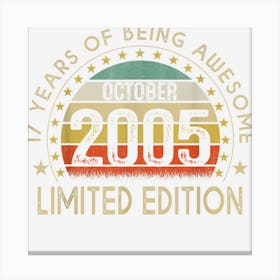 October 2005 17 Years Old Gifts Men Vintage 17th Birthday Canvas Print