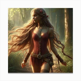 Fantasy Girl In The Forest Canvas Print