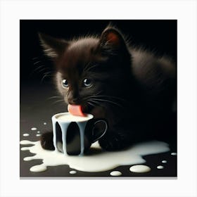 Kitten Drinking Milk Canvas Print