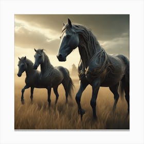 Horses In A Field 27 Canvas Print
