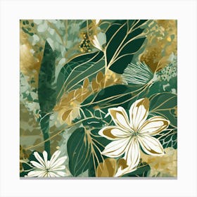 Green And Gold Floral Pattern Canvas Print