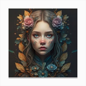 Girl With Flowers On Her Head 1 Canvas Print