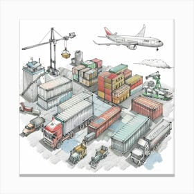 Illustration Of A Shipping Terminal Canvas Print