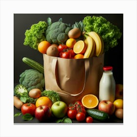 Paper Bag With Fruits And Vegetables Canvas Print