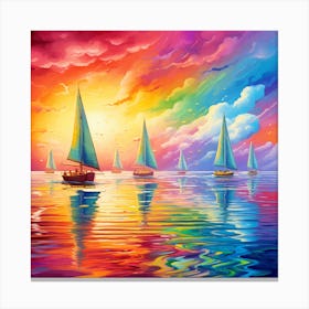 Sailboats At Sunset 2 Canvas Print