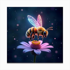 A Whimsical Bee With Wings Of Glowing, Neon Patterns Hovering Over A Dreamlike Flower 1 Canvas Print