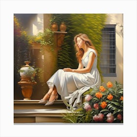 Girl Sitting On The Steps 1 Canvas Print