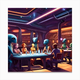 Aliens In The Dining Room Canvas Print