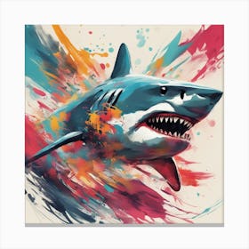 An Abstract Representation Of A Roaring Shark, Formed With Bold Brush Strokes And Vibrant Colors Canvas Print