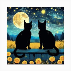 Two Cats Watching The Moon Canvas Print