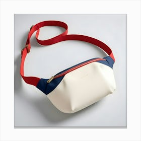 A White, Blue, And Red Fanny Pack With A Gold Zipper, Displayed Against A White Background Canvas Print