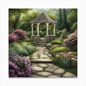A Tranquil Garden With A Stone Pathway Canvas Print