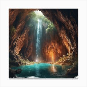 Waterfall In A Cave Canvas Print