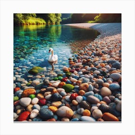 Swan In The River Canvas Print