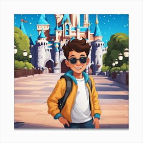 Disney Boy In Front Of Castle Canvas Print