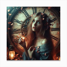 Beautiful Girl With A Clock Canvas Print