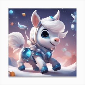 A Super Cute Chibi Zodiac Horse, In The Universe, With Snowwhite Shiny Fur, Happy Smile, Happy Smile (2) Canvas Print