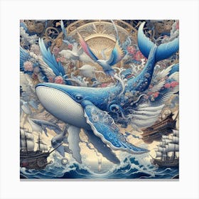 Whales And Ships Canvas Print