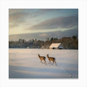 Deer In The Snow 18 Canvas Print